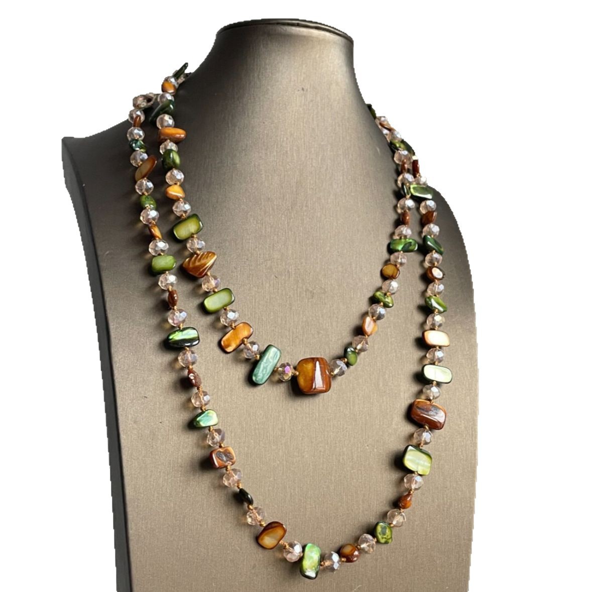Vintage Bohemian Colorful Shell Necklace Layered Crystal Chain_voghion.com