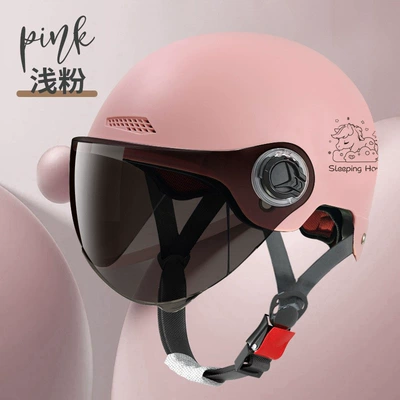 Motosiklet kaskı (dəbilqə) – Four Seasons universal safety helmet - 3c-mirrorless-model-l019-1-pony-light-pink-rainproof-windproof-and-sunshade-glasses-brown
