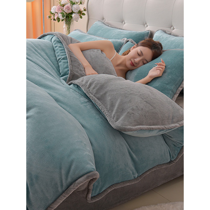Thickened Pure Color Milk Velvet Four-Piece Set 2025 New Winter French Coral Velvet Bed Sheetss Autumn and Winter Double-Sided Velvet Quilt Cover