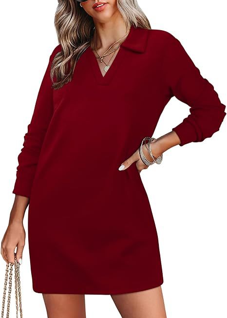 Women Clothing Collared Long Sleeve Casual Solid Color Sports Sweater Dress