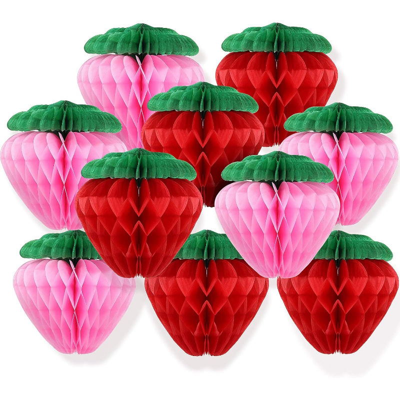 Paper Craft Fruit Shaped Paper Honeycomb Hanging Decoration Strawberry Honeycomb Ball Holiday Shopping Mall Window Decoration Strawberry Honeycomb Ball