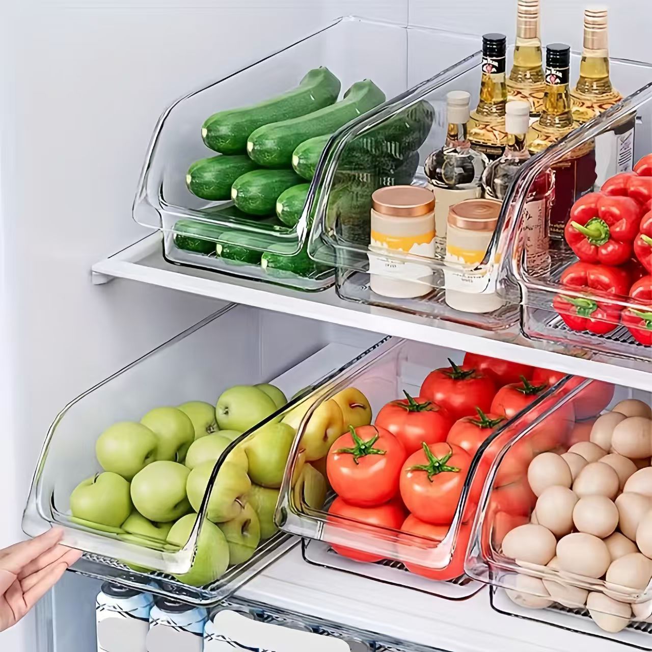 Cross-border New Kitchen Refrigerator Organizer Box Snack Miscellaneous Items Transparent Storage Basket Drawer Home Bedroom Desktop Organization