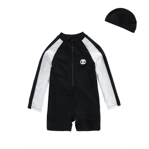 Children's swimsuit boy's long-sleeved sunscreen quick-drying one-piece hot spring baby boy baby handsome Korean swimsuit for middle-aged and small children