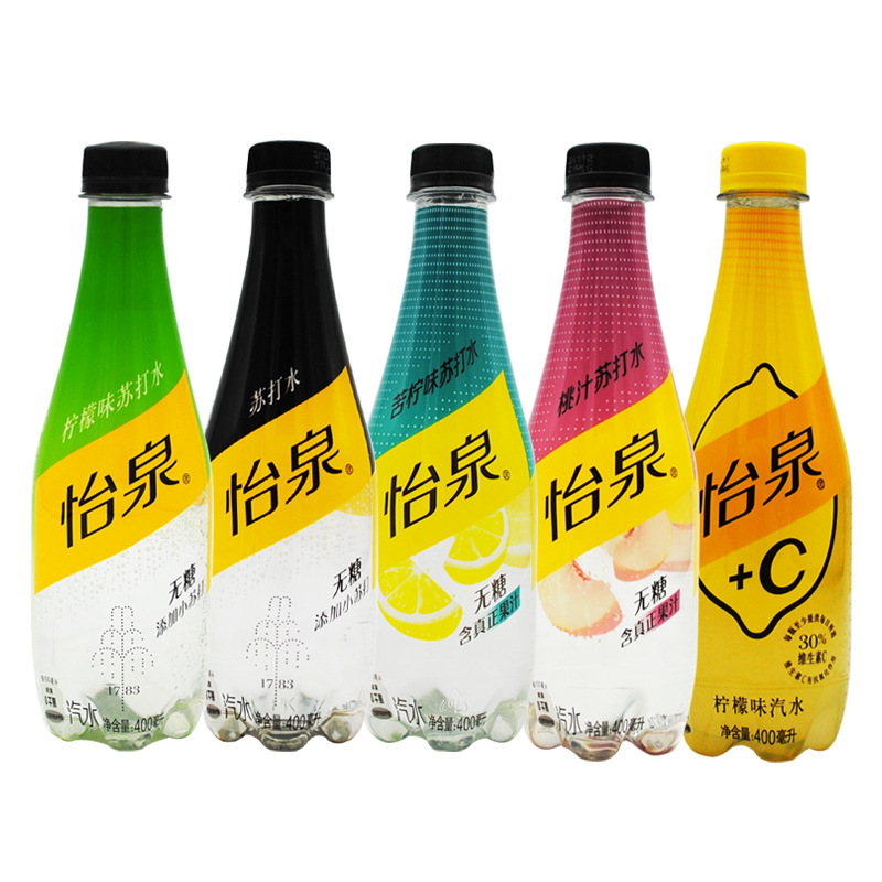怡泉 苏打水 含气苏打汽水桃汁柠檬原味400ml*12瓶-阿里巴巴