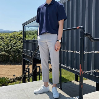 【清仓】MYQ男装夏季纯色9九分西裤韩版男士免烫修身小脚裤纯色垂