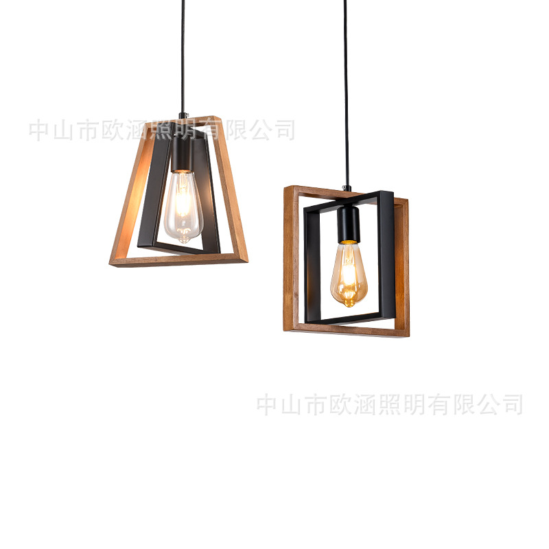 Lámpara de Techo de Madera Maciza para Restaurante, Estilo Americano Simple, Iluminación Industrial Retro de Hierro, Lámpara Decorativa para Cafetería