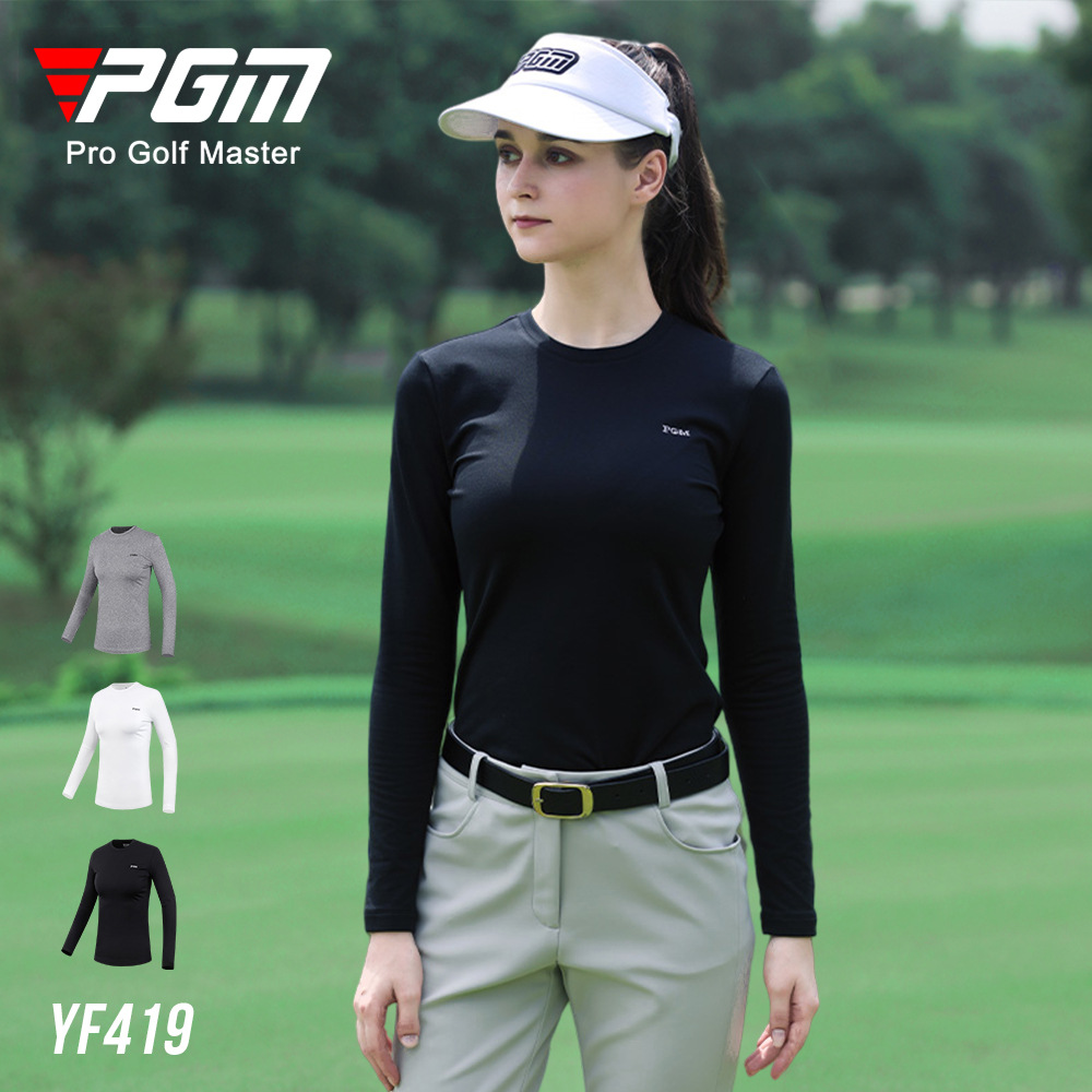 Áo thun golf nữ cổ tròn dài tay lót lông cừu ấm — Áo mặc trong golf nữ YF419 màu đen, Áo Sơ Mi Nữ chơi gôn màu xám YF419, YF419 nữ Golf mặc trong màu trắng