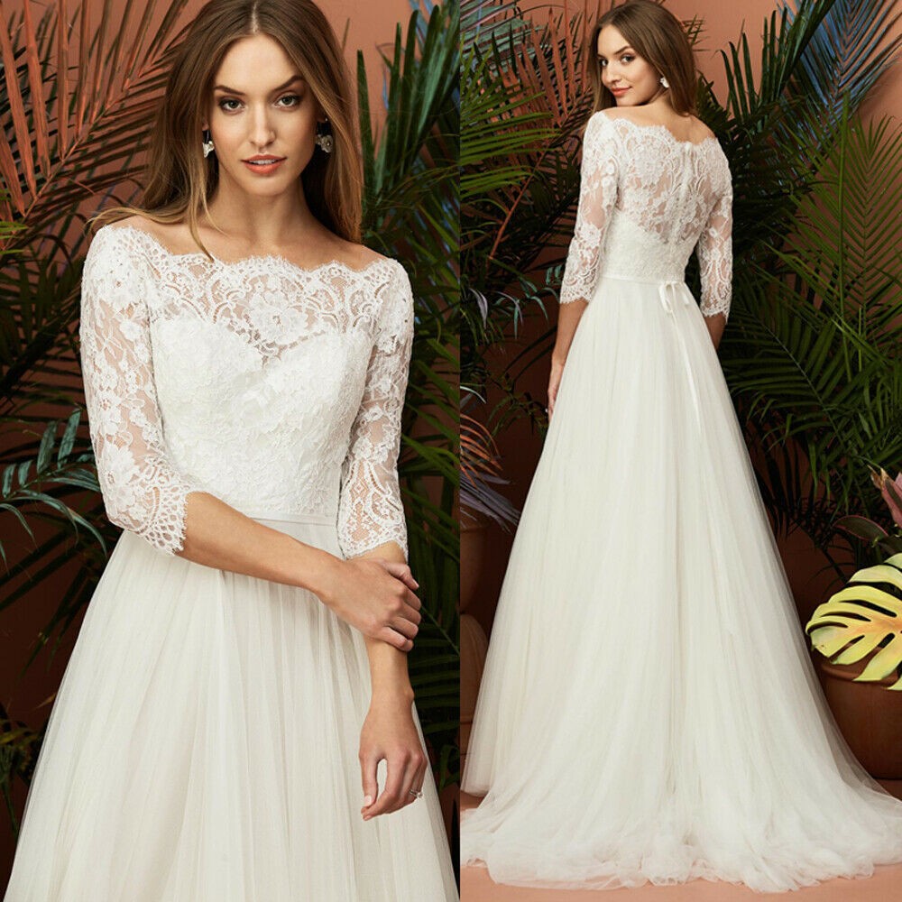 Comercio exterior directo vestido de boda de mujer alta sensación de nuevo hombro de manga larga encaje adelgazamiento temperamento cola ligera vestido de boda