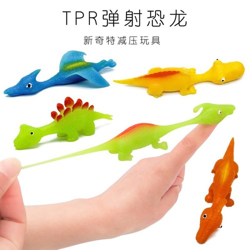 Cross-border spring dinosaur trick toy, fun and unique finger launch slingshot turkey stress relief street vendor toy