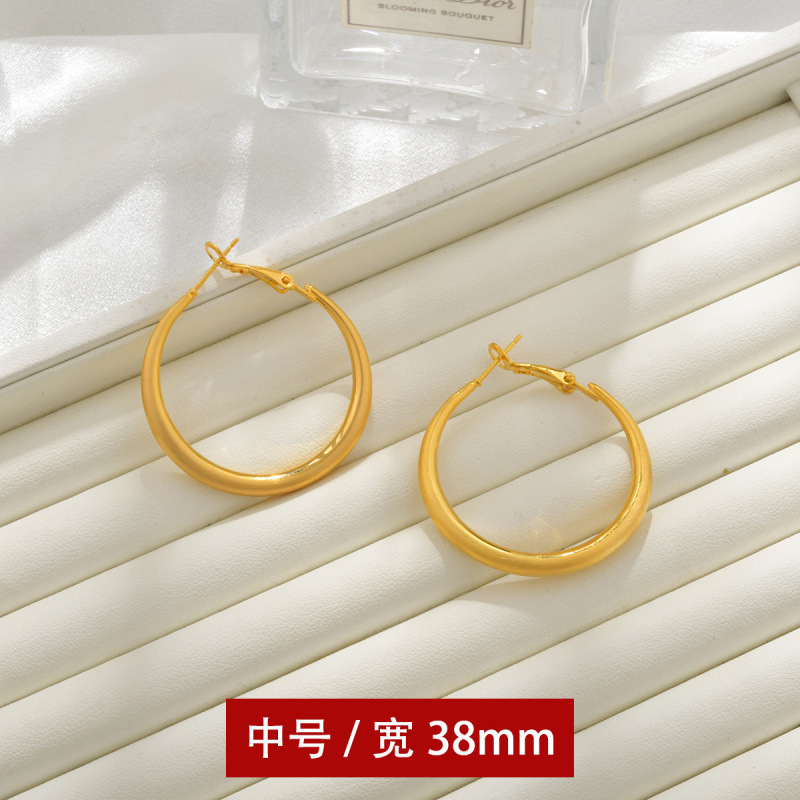 欧美跨境夸张圆圈耳环高级感个性拉丝轻奢耳饰大圈圈气质时尚耳扣|undefined