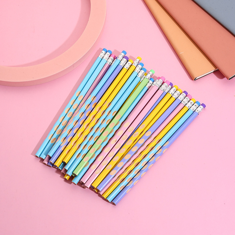 Triangular Hole Macaron Solid Color Hb Pencil for Correcting Grip Posture, First-Grade Elementary School Student Stationery Small Leather Tip Pencil