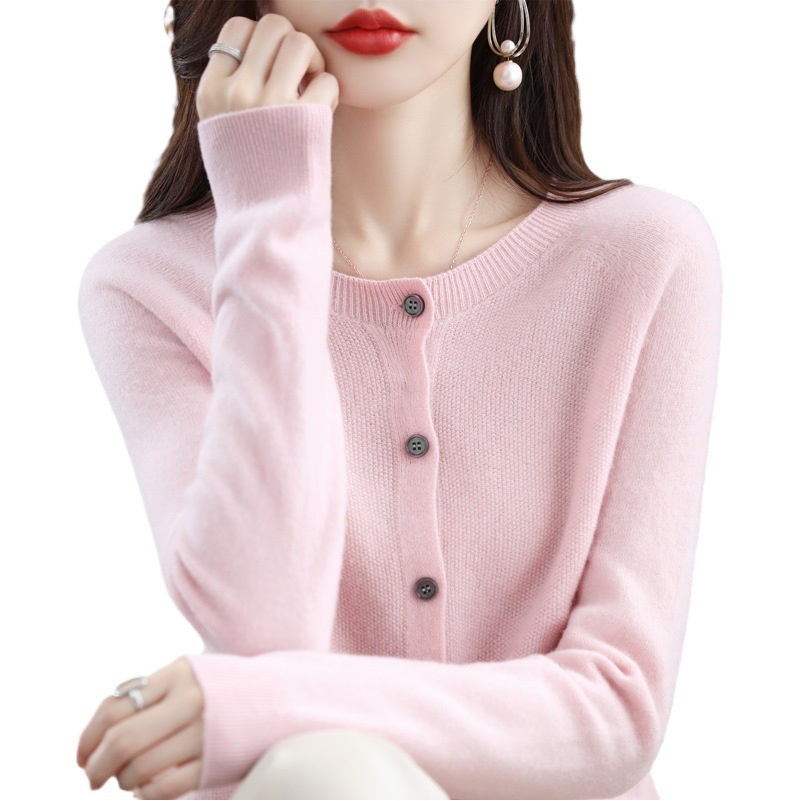Cárdigan de Punto de Lana para Mujer Lana Cuello Redondo, Manga Larga para Otoño e Invierno