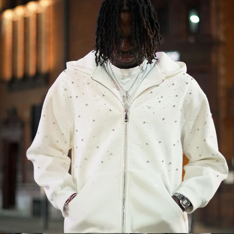 2025 Hooded Sports Sweatshirt Hot Diamond Simple Slim Pure Color Jacket Sweatshirt Cross-Border Batch Gothic Ins