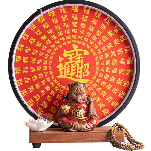 The God of Wealth attracts wealth, Buddha statue, God of Wealth lamp circle ornaments, office home offerings, home decorations, opening gifts