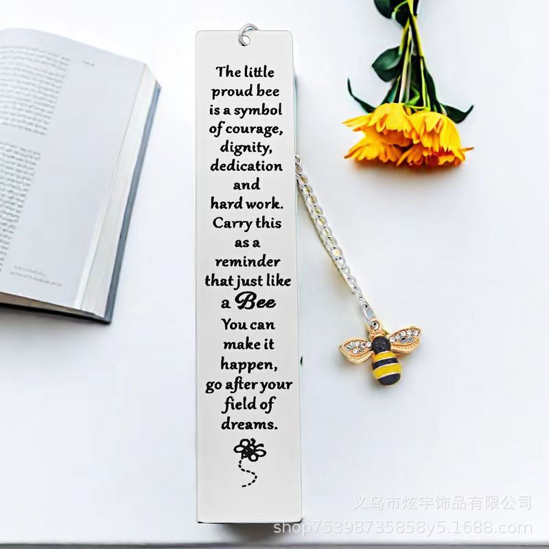 新款金属不锈钢刻字书签小蜜蜂挂件送友励志节日生日饰品礼物礼品