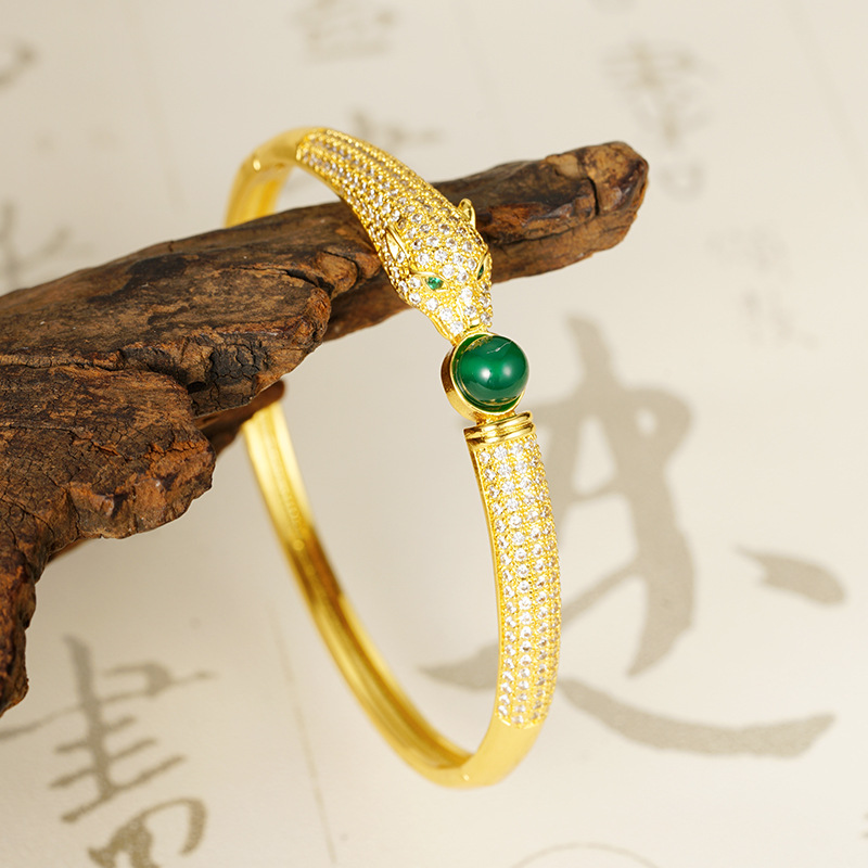 Nuevos productos vietnamitas arena oro zorro brazalete abierto lleno de diamantes jade herencia antigua China estilo Yiwu joyería al por mayor