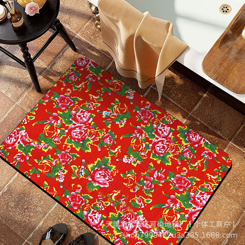 Diatom Mud Style Northeast Big Flower Floor Mat Bathroom Floor Mat Entrance Door Mat Toilet Water Absorbent Foot Mat