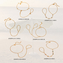 杰鼎欧美不锈钢锆石珍珠连指手链轻奢高级感钛钢不掉色首饰品跨境