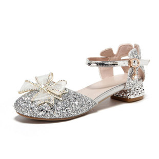 Crystal Princess Shoes Big Boy Bow Low Heeled Hollow Sandals Dress Shoes plus size 2463