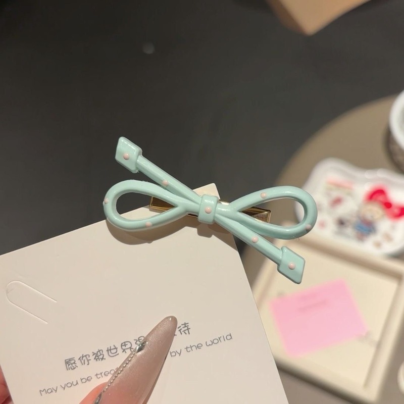 奶蓝韩系简约椭圆波点粉色鸭嘴ins春夏蝴蝶结百搭海边夹儿童头饰|undefined