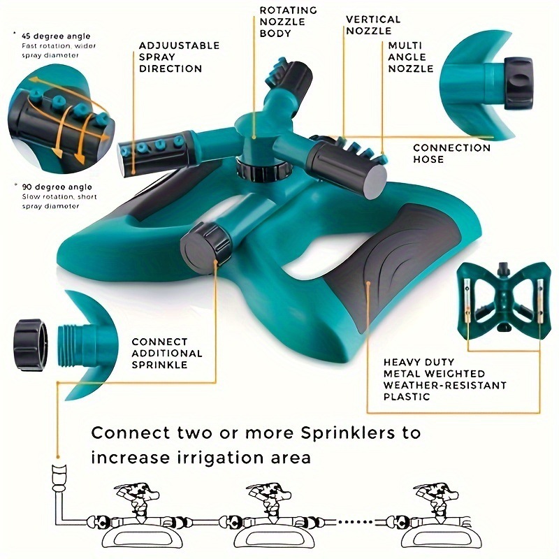 Garden Irrigation Automatic Sprinkler Set, Shower Tool For Dust Removal And Maintenance, 360-Degree Adjustable_voghion.com