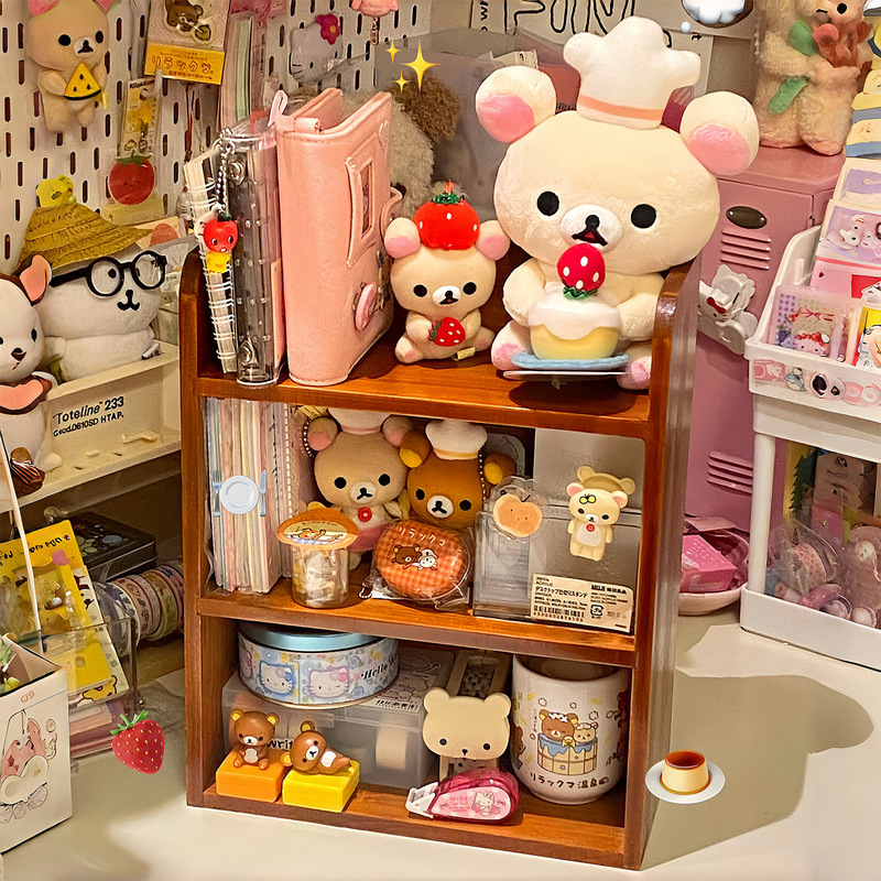 Desktop Storage Rack Multi-Layer Cabinet Layered Rack Rilakkuma Plush Display Rack Cosmetics Storage Box Storage Rack Wood Desktop Storage Rack Multi-Layer Cabinet Layered Rack Rilakkuma Plush Display Rack Cosmetics Storage Box Storage Rack Wood