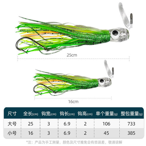 16cm/25cm trolling boat fishing tuna squid octopus soft bait sea fishing with hook