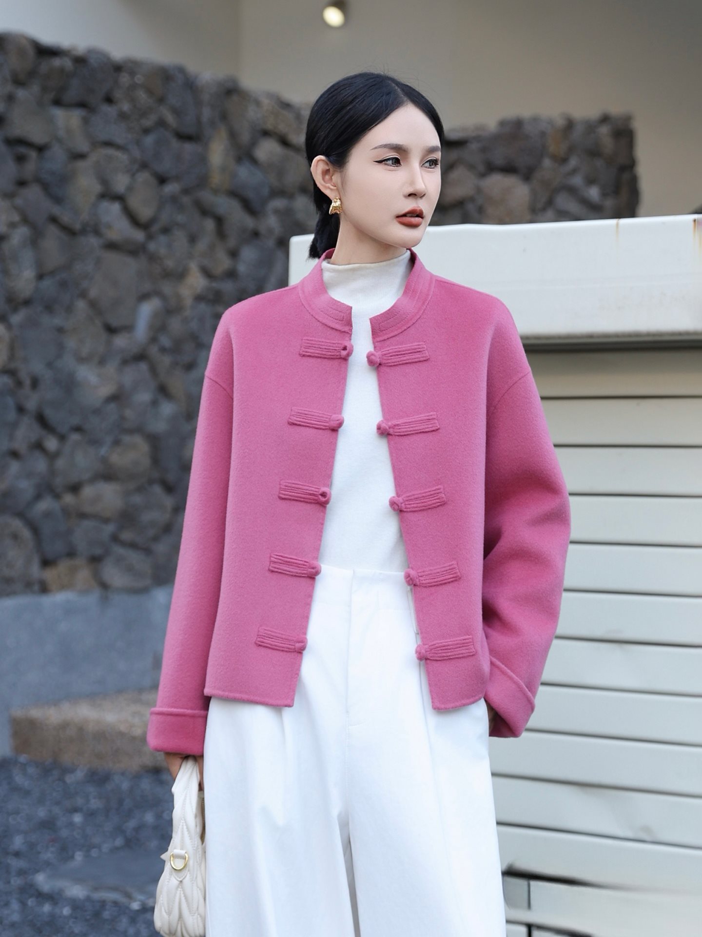 Nanyou Women's Light Luxury National Style Wool Coat Autumn/Winter Stand Collar Buttoned Woolen Jacket Young and Stylish New Chinese Style