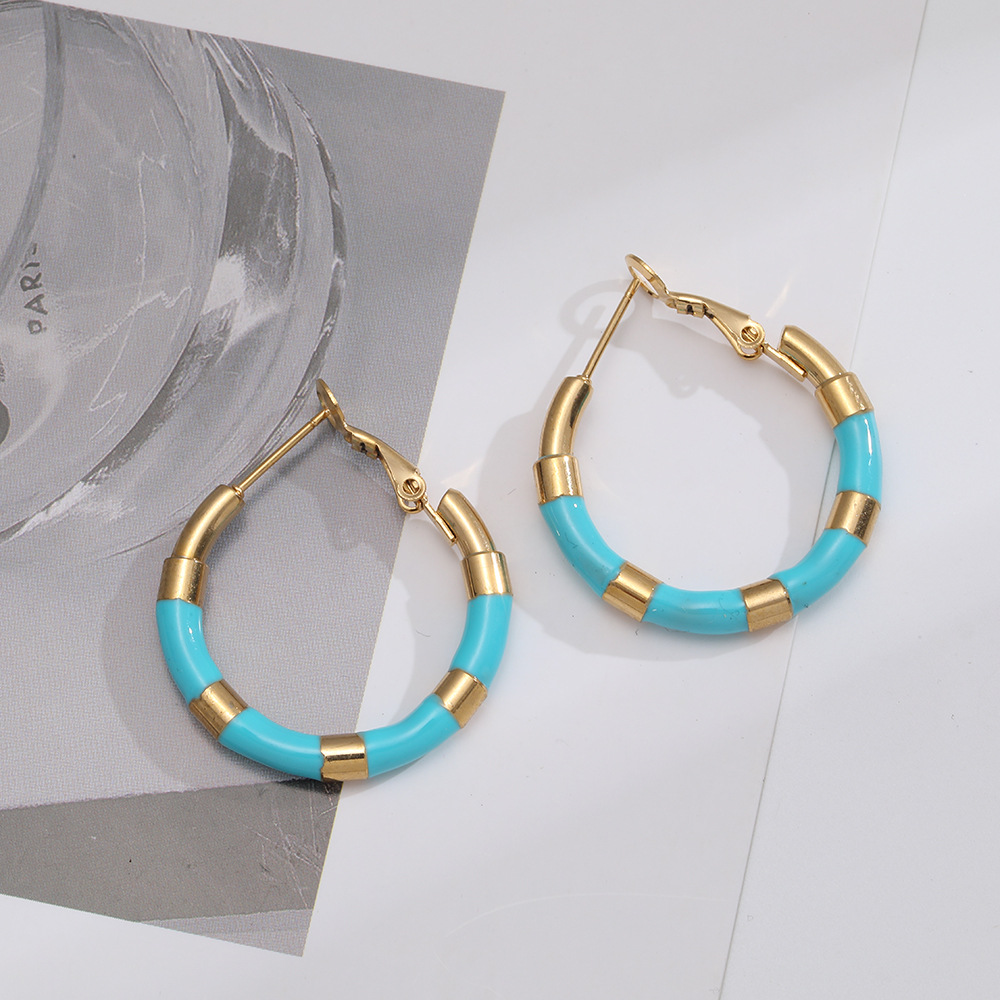 Fashion Geometric Titanium Steel Enamel Earrings 1 Pair display picture 2