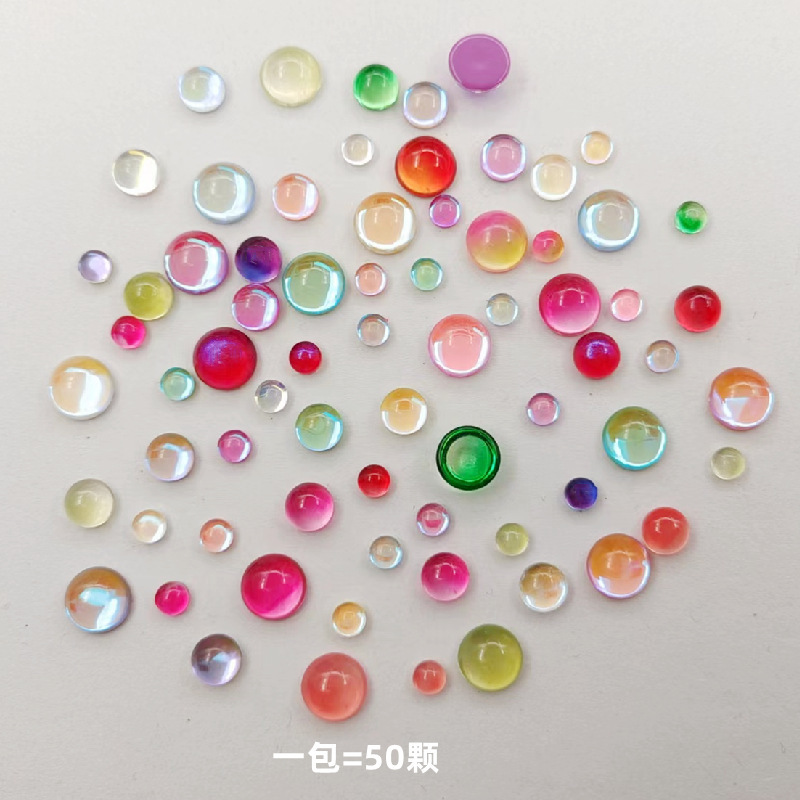 Crystal Bubble Beads Nail Patch Flat Bottom Human Fish Beads Manicure Drill Semi-Circle Aurora Magic Color Rhinestone DIY Jewelry Drill