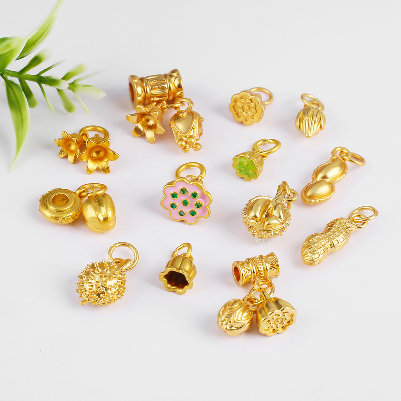 Ancient Gold Pendant, Two Generations of Happiness, Lotus Flower and Lotus Pod Spacer Beads, DIY Sand Gold Bracelet Accessories, Pendant Jewelry Accessories Wholesale