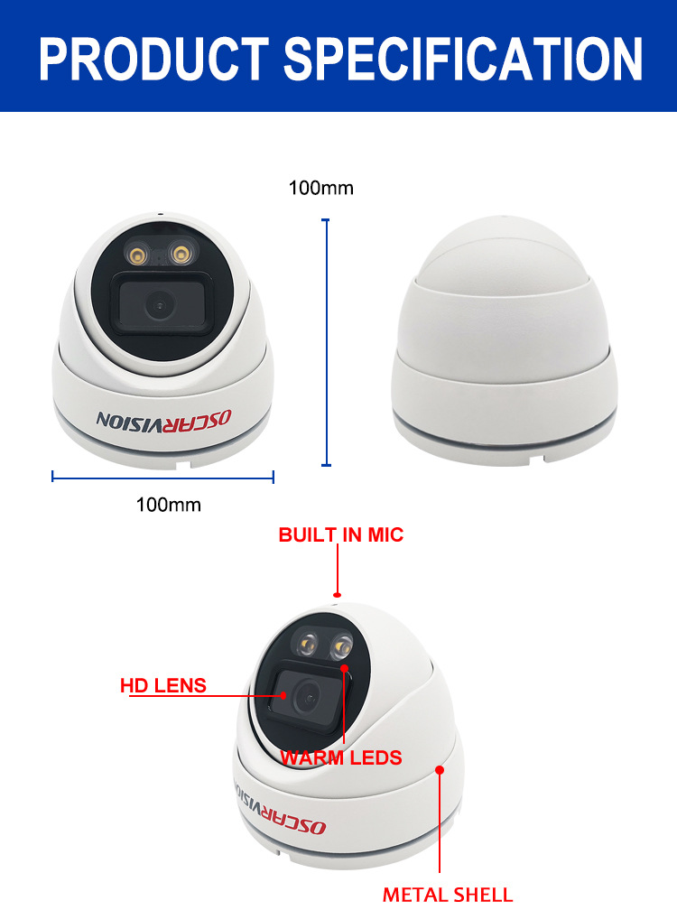 AHD Coaxial Indoor Surveillance Camera 8MP High Definition Full Color Night Vision Audio Store Home Factory Wholesale