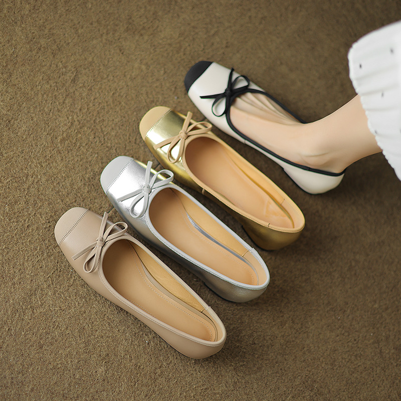 Fashionable retro ballet shoes low-cut square toe flat with bow