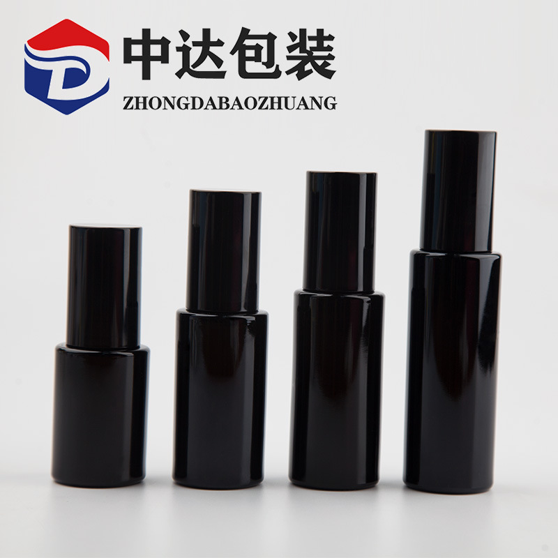 现货20ml30ml等多规格黑色玻璃瓶护肤精华喷雾精华乳液直圆空瓶