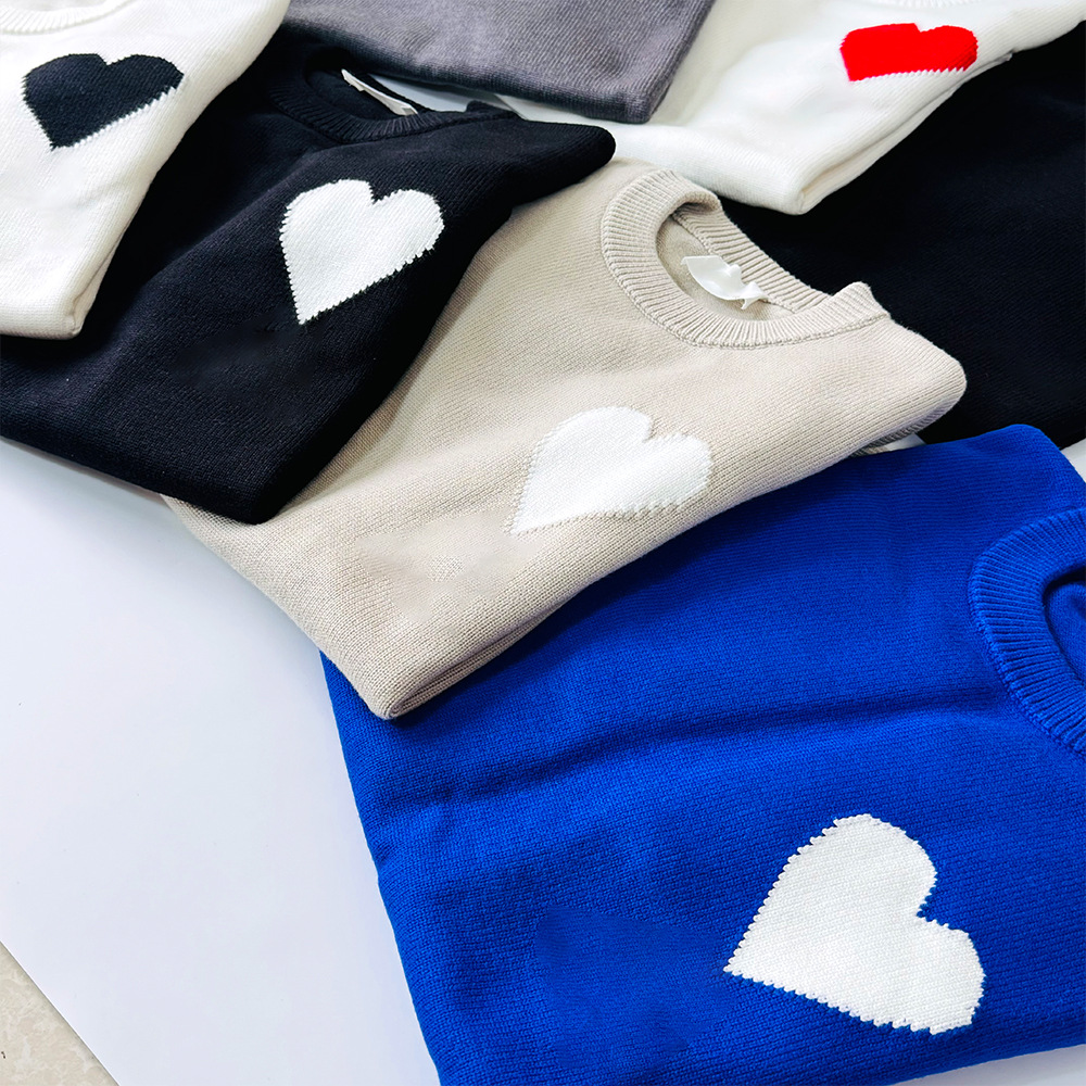 AMI 니트 셔츠 큰 사랑 프랑스 패션 브랜드 대형 크루 넥 느슨한 풀오버 스웨터 남녀 커플 탑