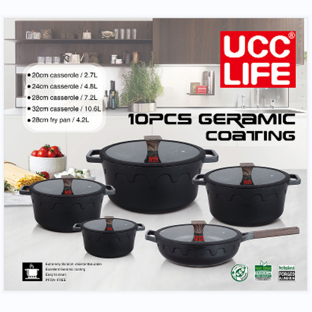 UCC LIFE Navidad 10 piezas set olla granito aluminio set cocina de arroz de mármol piedra olla de cocina