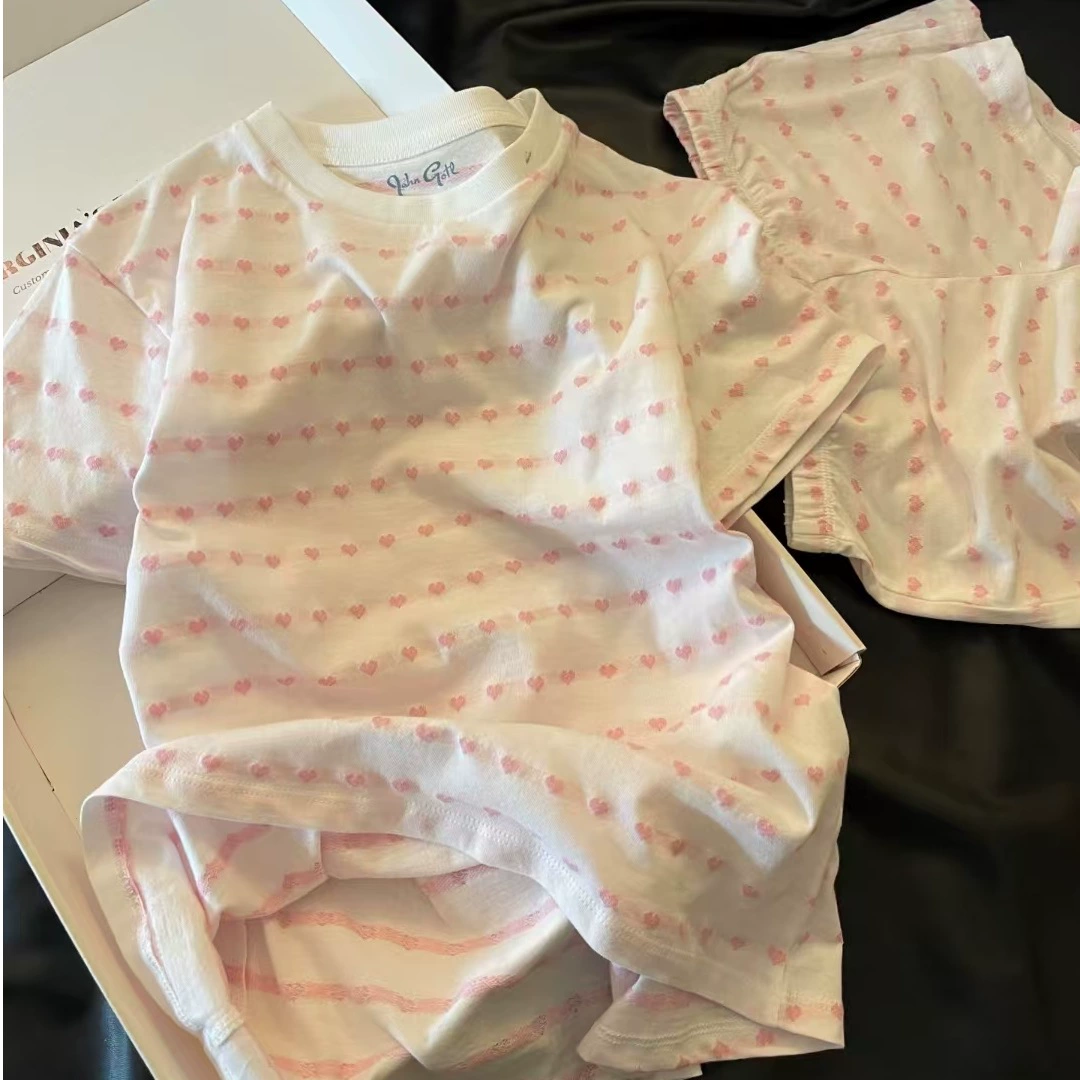 Retro thin pijama, cute set, with short sleeve, oversize, internet celebrity