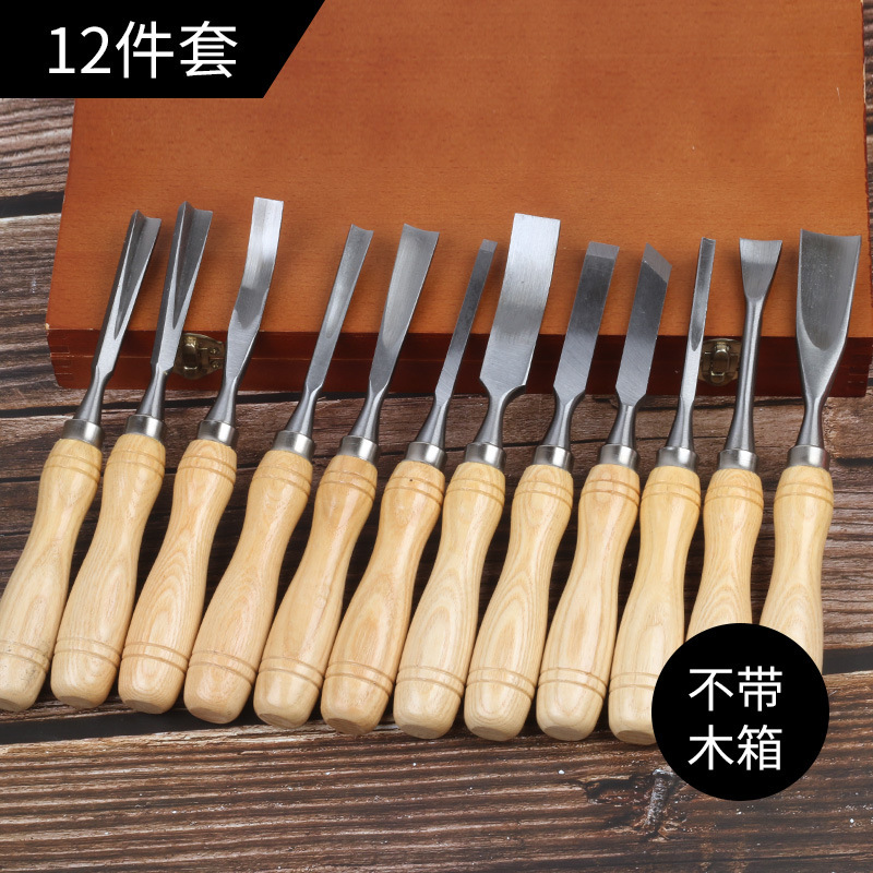 Manufacturer Custom-Made 12-Piece Wooden Box Set of Carving Chisels DIY Knife Tools Woodworking Chisels Carving Tool Knife Set Turning Tools