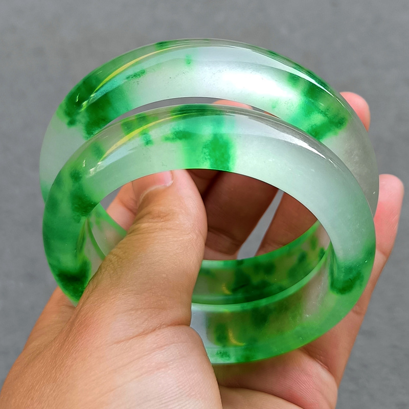 (2개) 신장 금실크 옥 팔찌 옥급 얼음꽃 타이어 팔찌 허톈 옥 얇은 원형 스트립 석영암 뷰티 팔찌