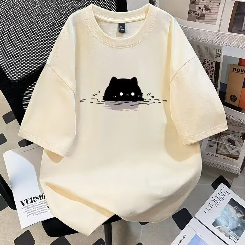 Heavyweight Short-Sleeve T-Shirt for Men, Summer Niche Design, Half-Sleeve Couple's Loose Fit Tee, Plus-Size Trendy All-Cotton