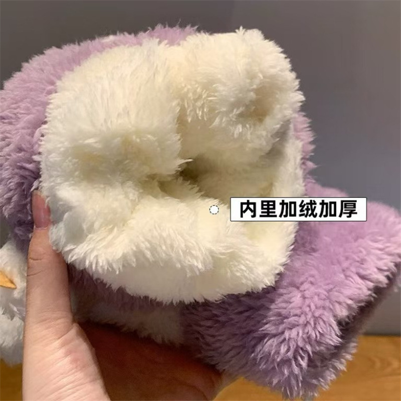 卡通可爱熊爪手套女冬季保暖加绒加厚冬天骑行毛绒挂脖五指手套女|undefined
