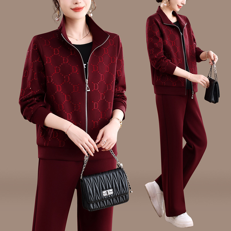 Primavera y otoño nuevo abrigo de moda para madres de mediana edad, camiseta exterior, chaqueta de tres piezas