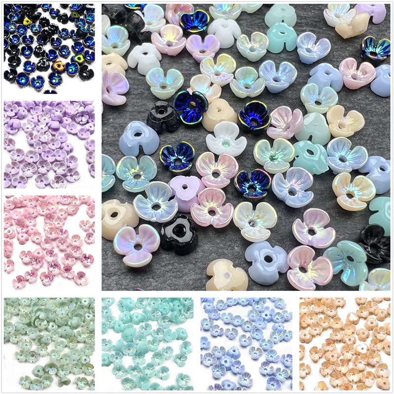 语恬6mm树脂立体三瓣小花朵珠光AB彩手链美甲滴胶手工diy辅料配件