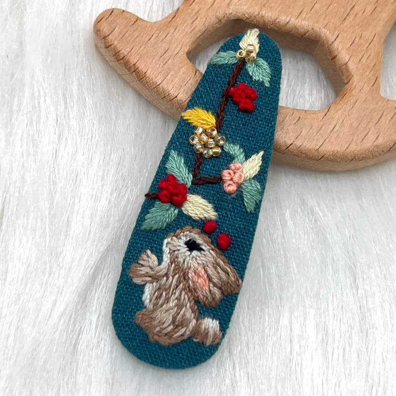 Lu bordado brocas de cabello paquete de material DIY brocas de cabello rotas hechas a mano brocas de boca de pato niñas lindas brocas de cabello retro bordadas creativas