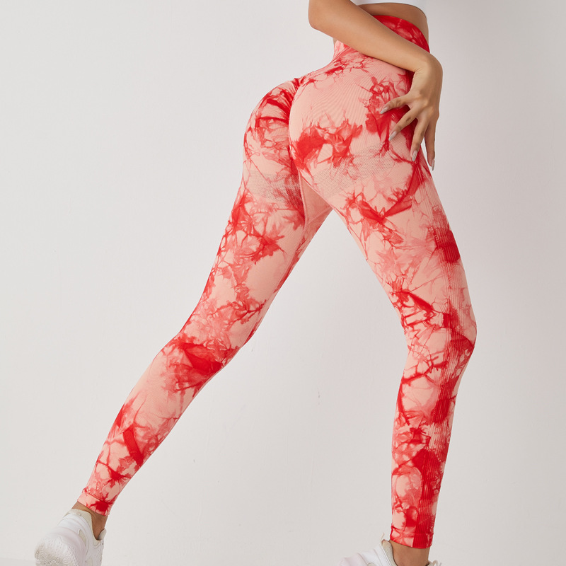 Pantalones de yoga teñidos sin costuras transfronterizos europeos y americanos pantalones de cadera de melocotón sexy para mujer Pantalones de fitness deportivos de melocotón de secado rápido