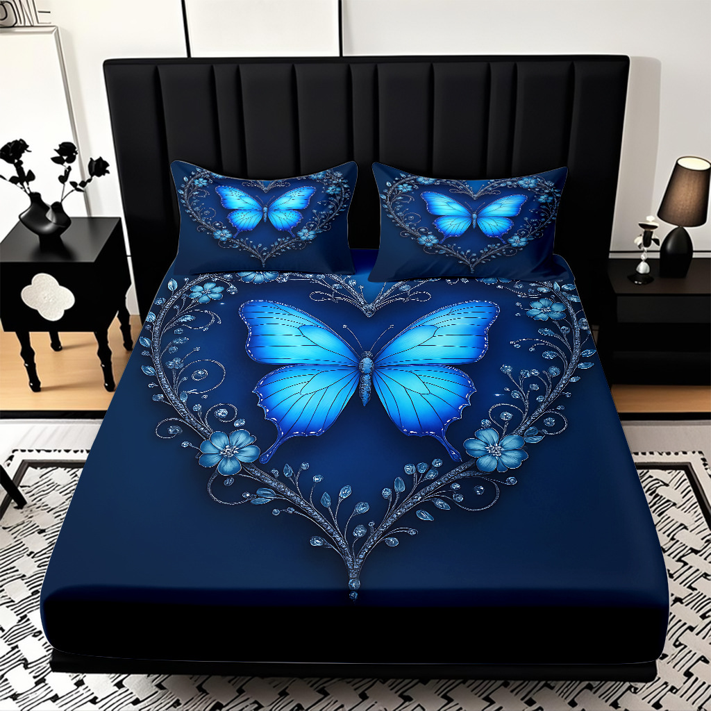 TEMU / JIT Transfronterizo para la serie de mariposas multicolores 3D impresión digital cama cama almohada kit de diseño se puede fijar