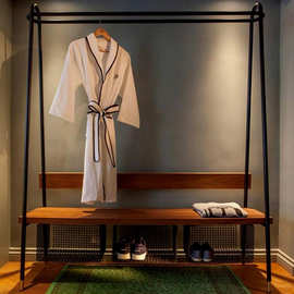 民宿酒店衣帽架工业风铁艺实木家居挂架落地式换鞋架男女服装架子