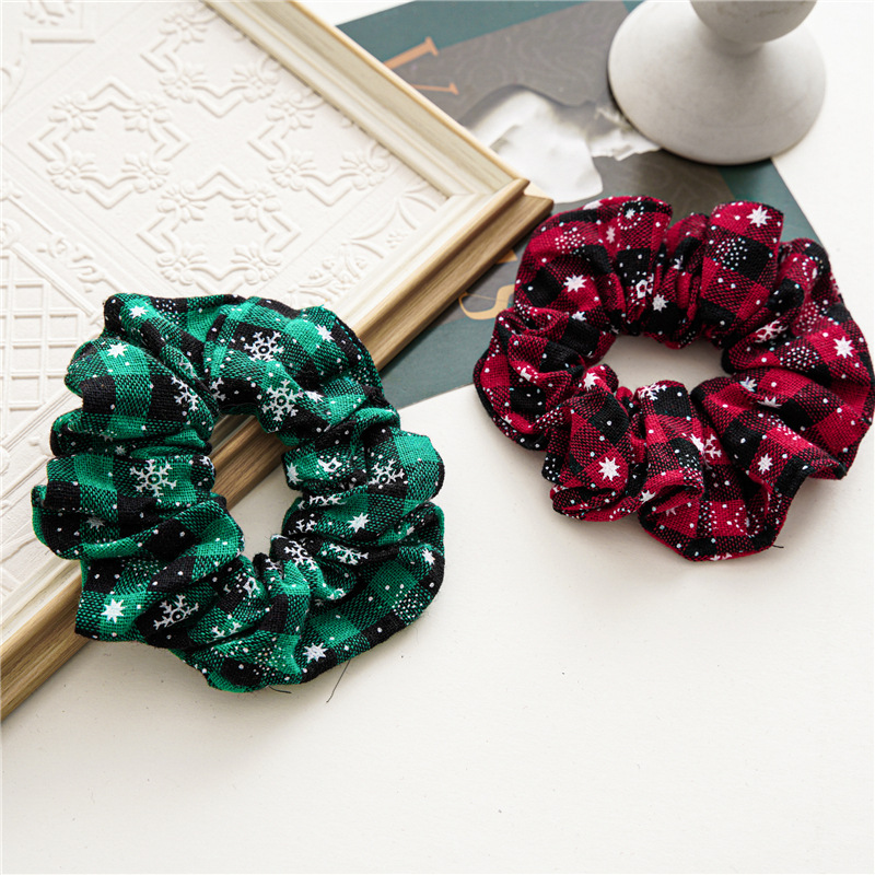 16g Weight Hair Tie Hair Accessories Type 1 Piece Quantity Christmas, Daily, Party, Festival Occasion Cloth Material Christmas Festival Lattice, Solid Color, Snowflake Pattern Autumn Season Women's Gender Cute Style Cute Women's Lattice Solid Color Snowflake Cloth Hair Tie 3