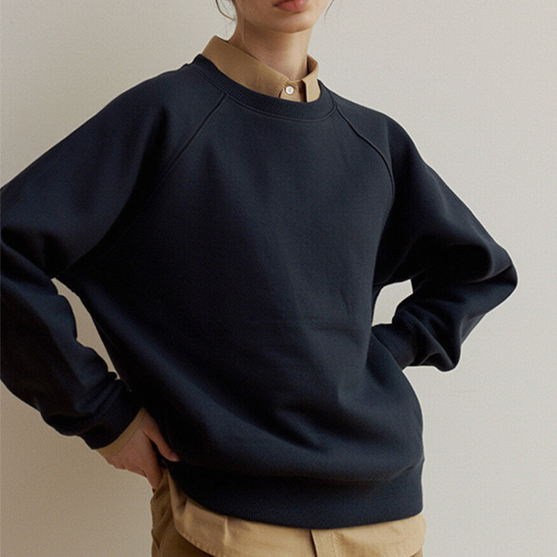 【Clearance Sale】Cotton Solid Color Sweatshirt for Women, Korean Style Casual with Pocket Design, Long Sleeve, Relaxed Fit Sports Top