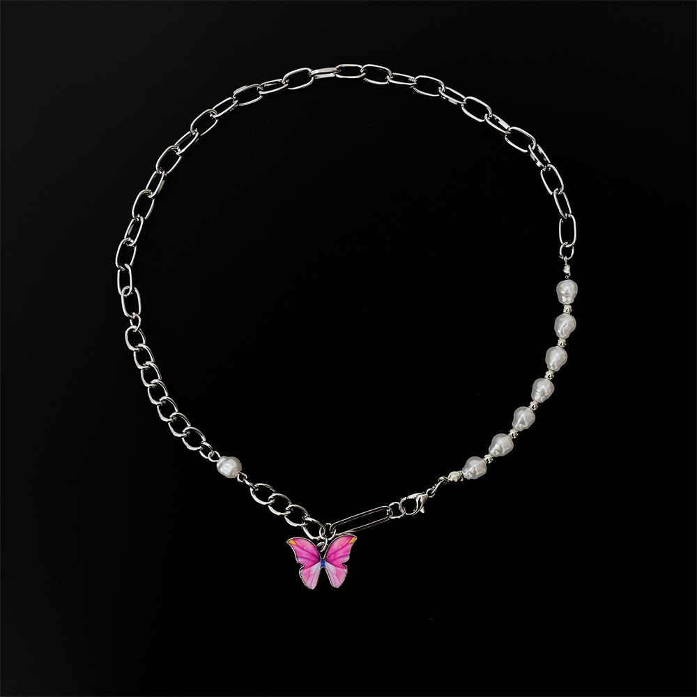 Sweet Butterfly Copper Enamel Pearl Plating Pendant Necklace 1 Piece